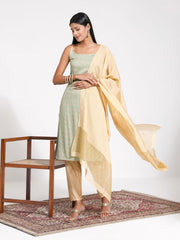 Women's Green And Rose Gold Kurta Set