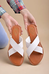 Shoetopia Embellished Cross Strap White Flats For Women