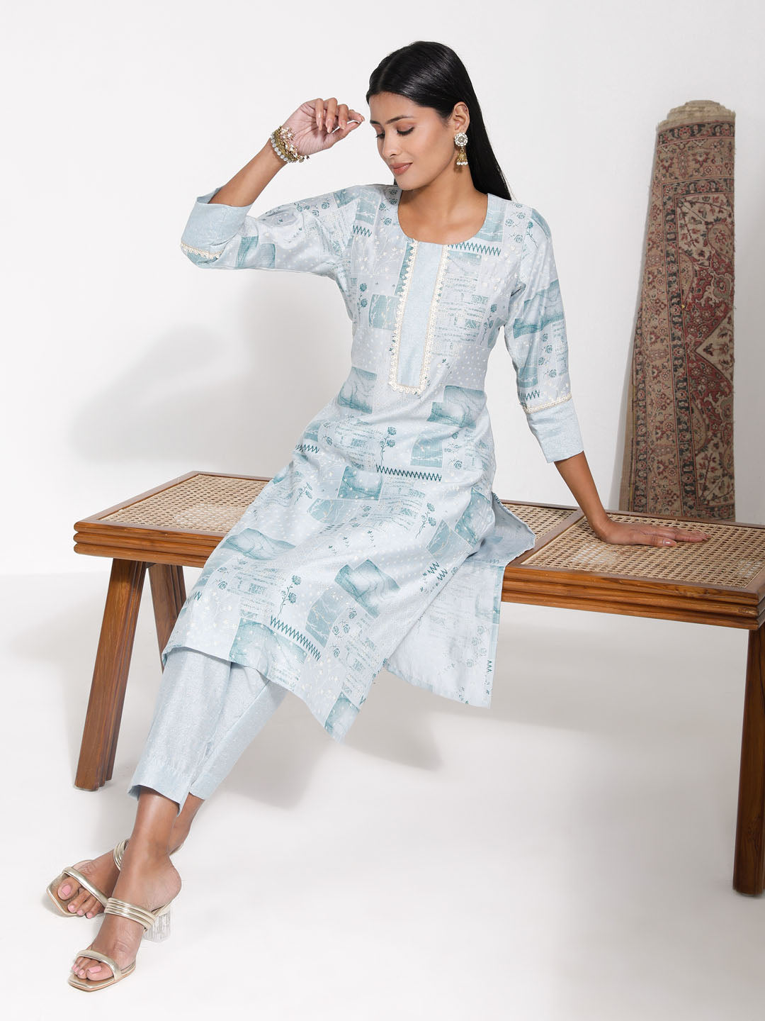 Women's Aqua Blue Kurta Set