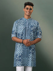 Men's Blue Cotton Kurta