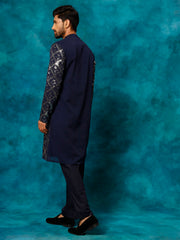 Men's Navy Blue Georgette Kurta Pyjama Set