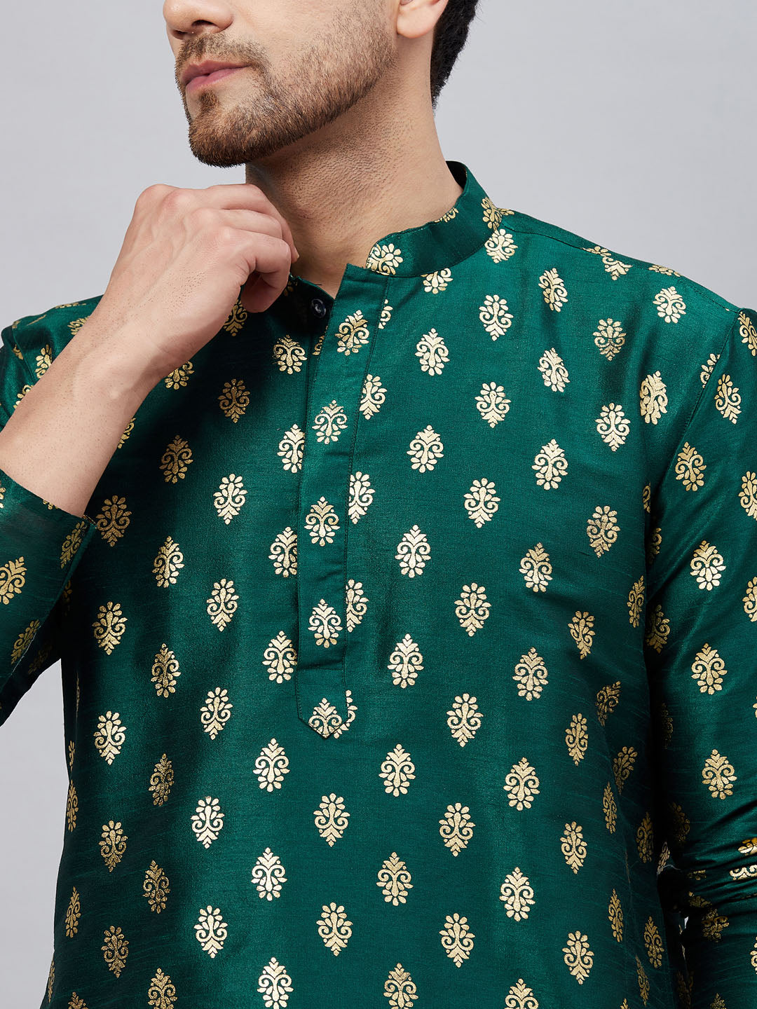 Men's Green Dupion Silk Kurta