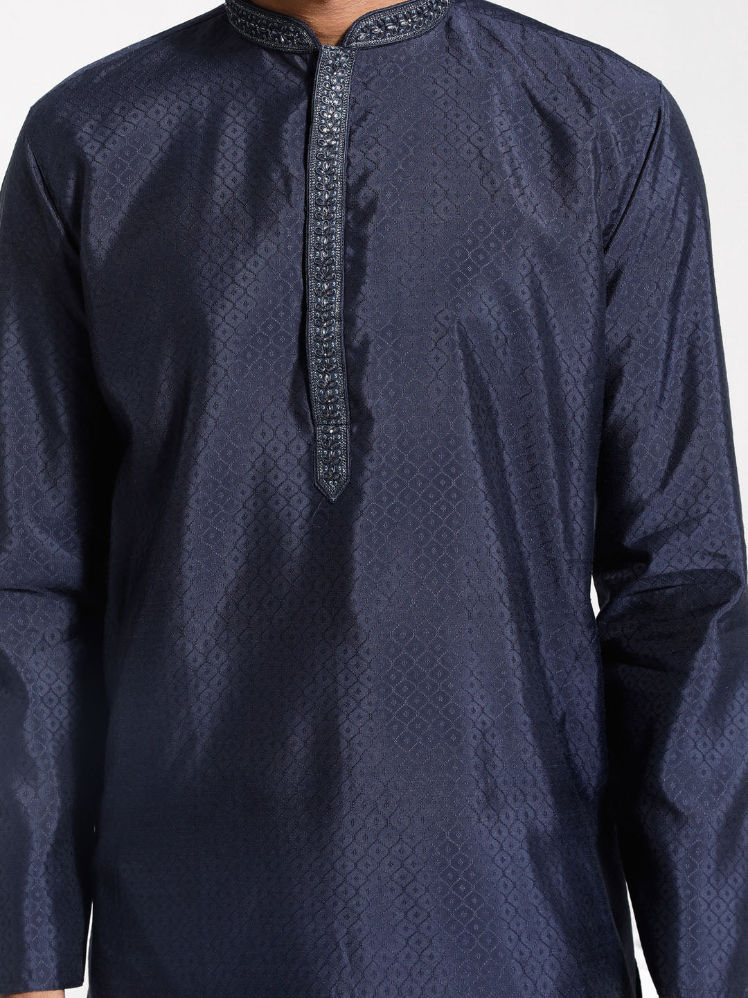 Men's Navy Blue Silk Blend Kurta