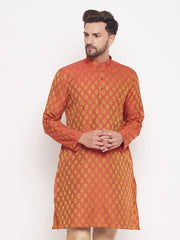 Men Red Silk Blend Kurta