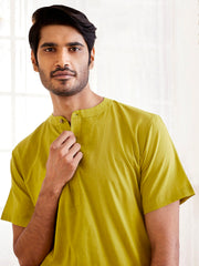 Men's Olive Green And Green Cotton Kurta And Dhoti Set