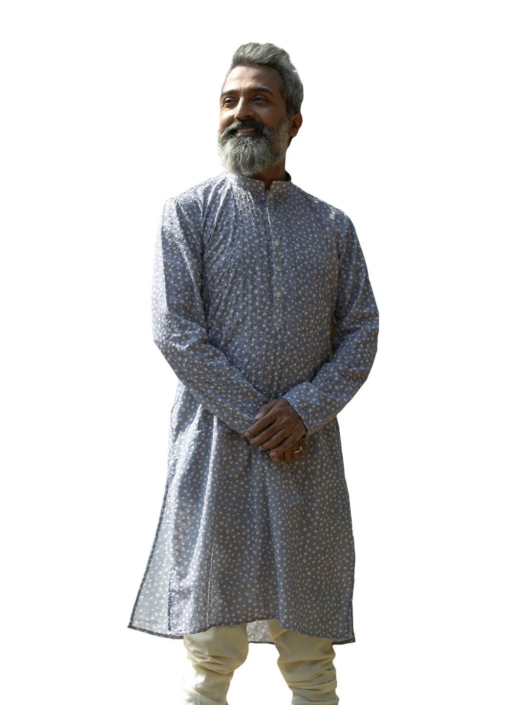 Men's Gray Cotton Blend Kurta