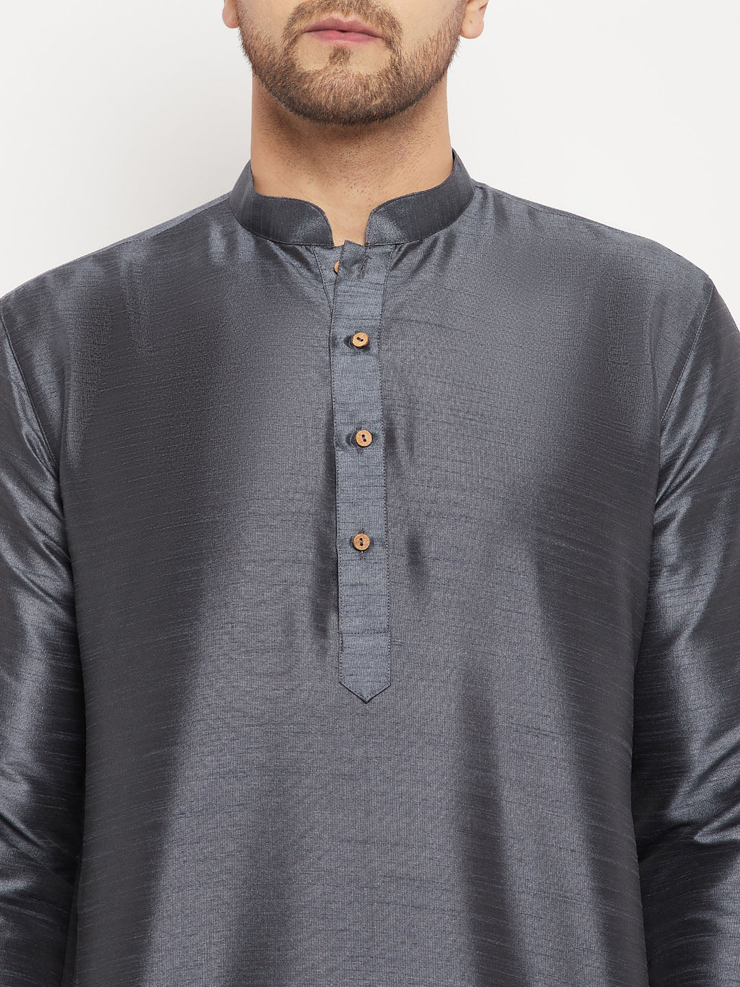 Men's Grey Silk Blend Kurta