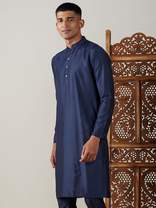 Men's Navy Blue Viscose Kurta