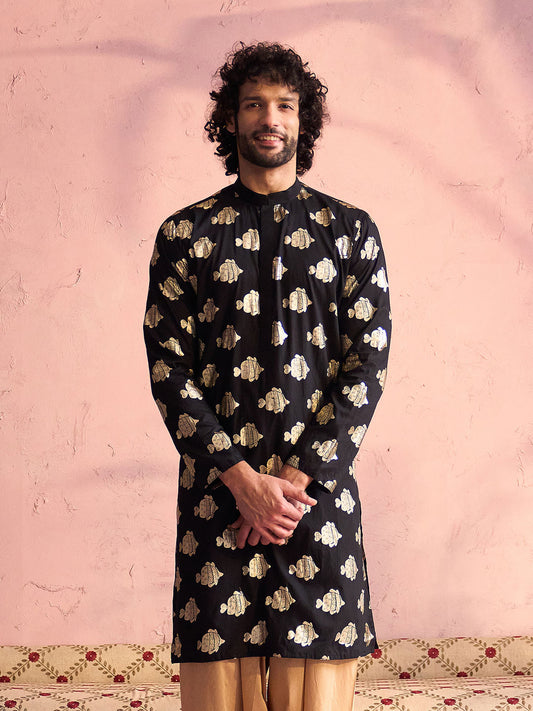 Men's Black Viscose Kurta