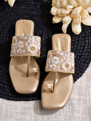 Shoetopia Embellished Golden Kolhapuri Flats For Women & Girls