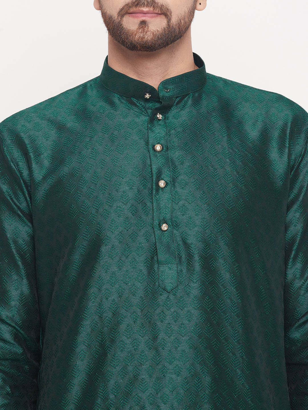 Men Green Silk Blend Kurta