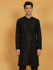 Men's Black Cotton Blend Kurta