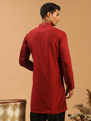 Men's Maroon Viscose Kurta