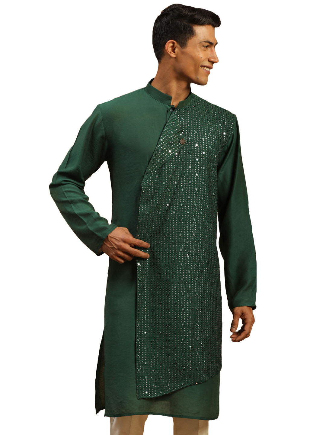 Men's Green Cotton Blend Kurta