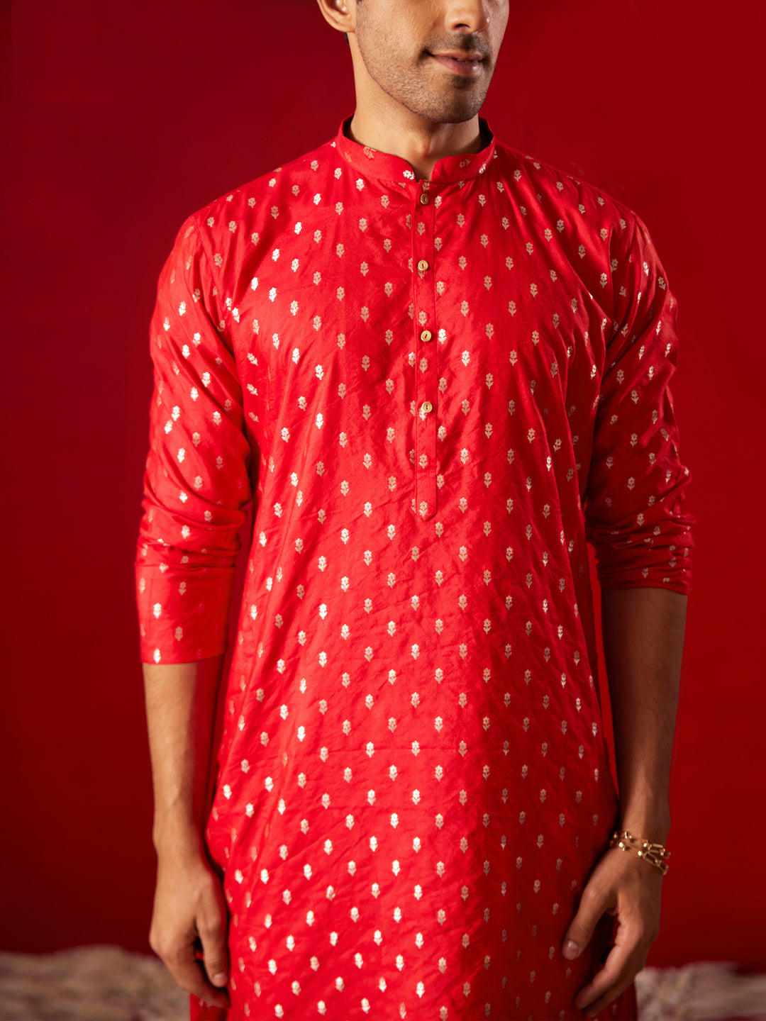 Men's Red Silk Blend Kurta