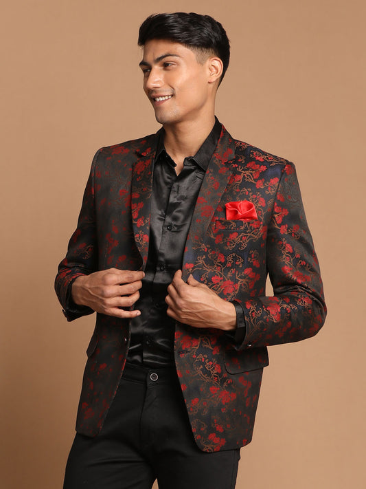 Men's Maroon Jaquared Blazer