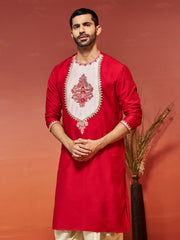 Men's Red Viscose Kurta