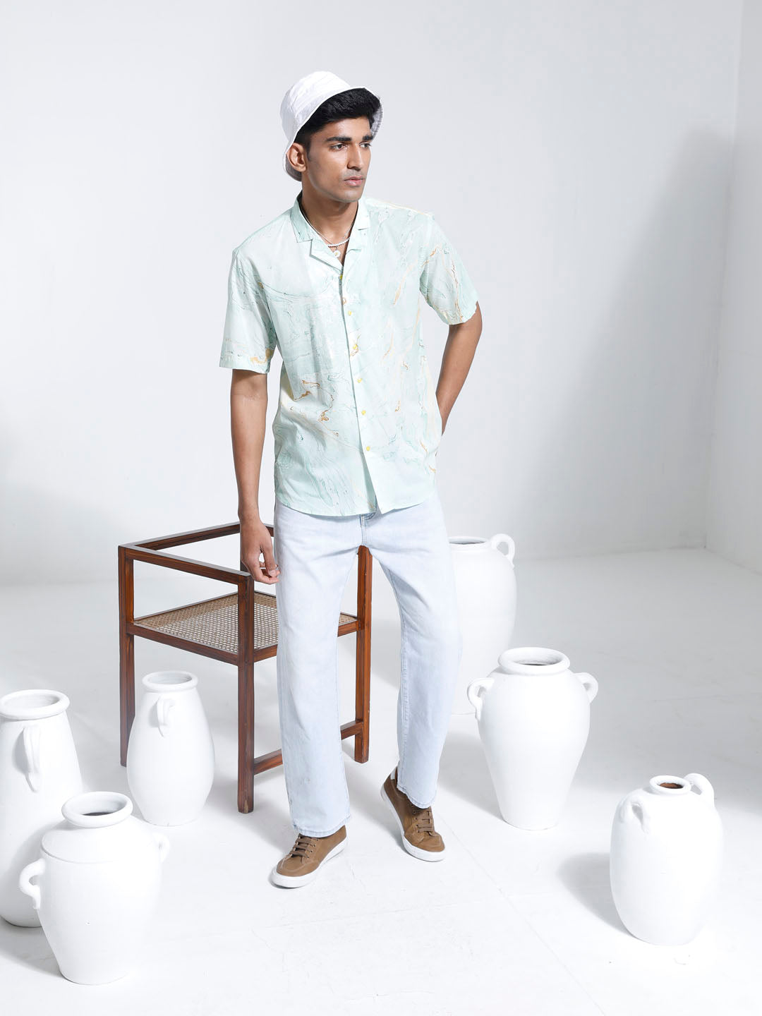 Men's Mint Green Cotton Ethnic Shirt