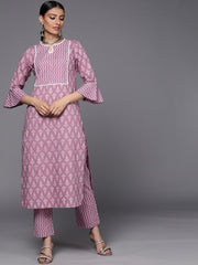 Women printed kurta set paired with printed pant