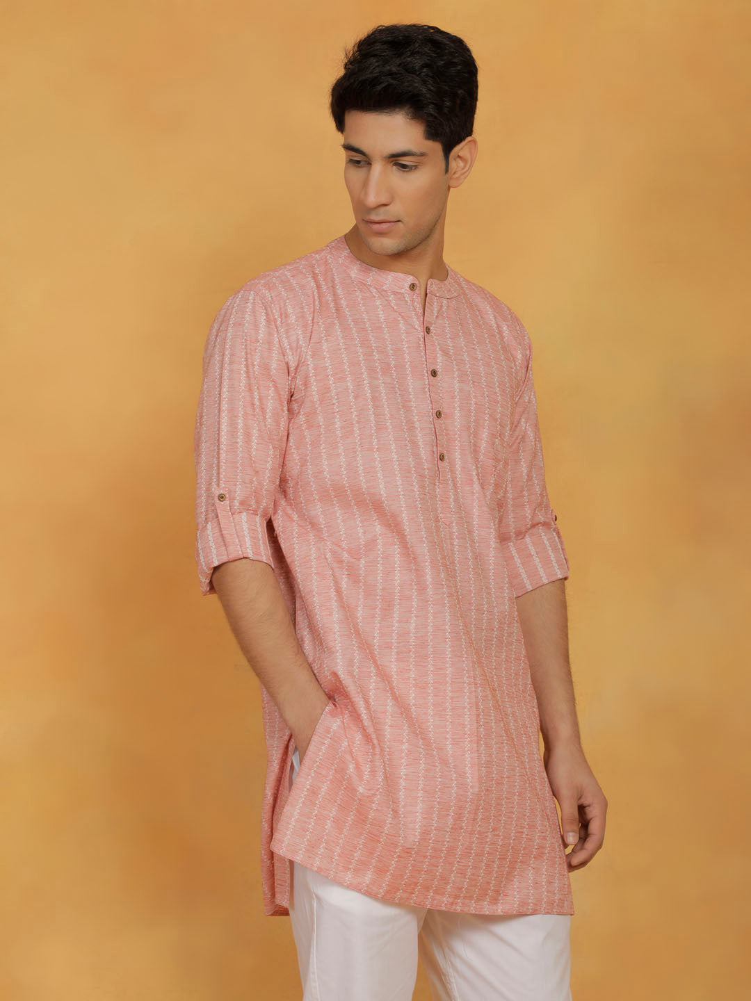 Men's Pink Cotton Kurta