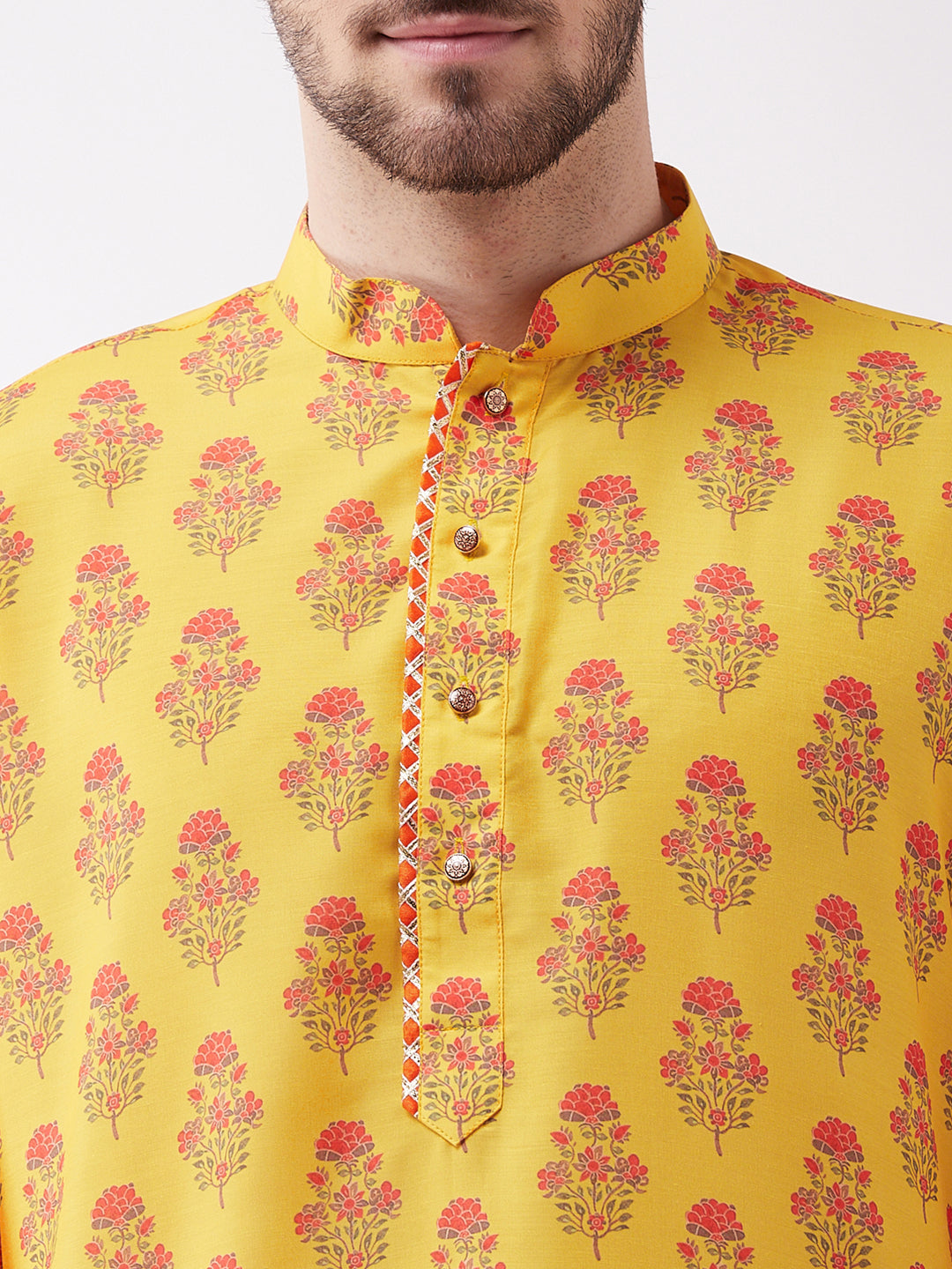 Men's Multicolor-Base-Mustard Muslin Kurta