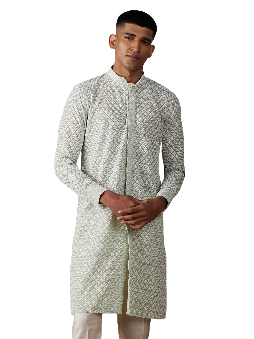 Men's Green Georgette Kurta