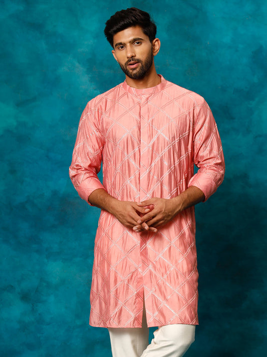 Men's Onion Pink Viscose Kurta