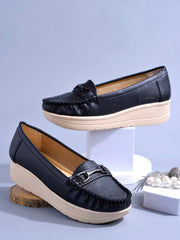 Shoetopia upper Bow Detailed Black Loafers For Women & Gilrs