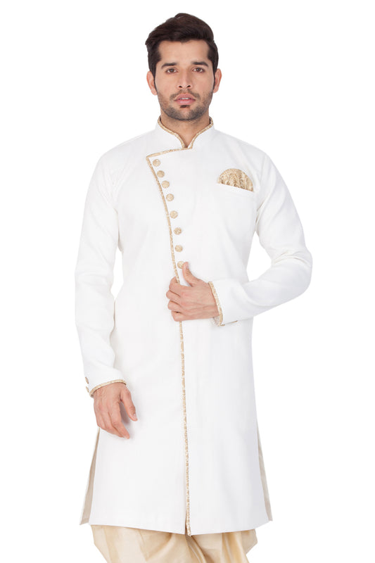 Men's White Cotton Blend Sherwani Only Top