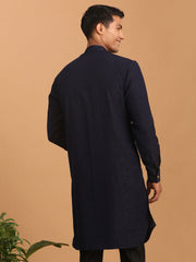 Men's Navy Blue Cotton Blend Kurta