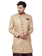 Men's Beige Polyester Lurex Blend Sherwani Only Top