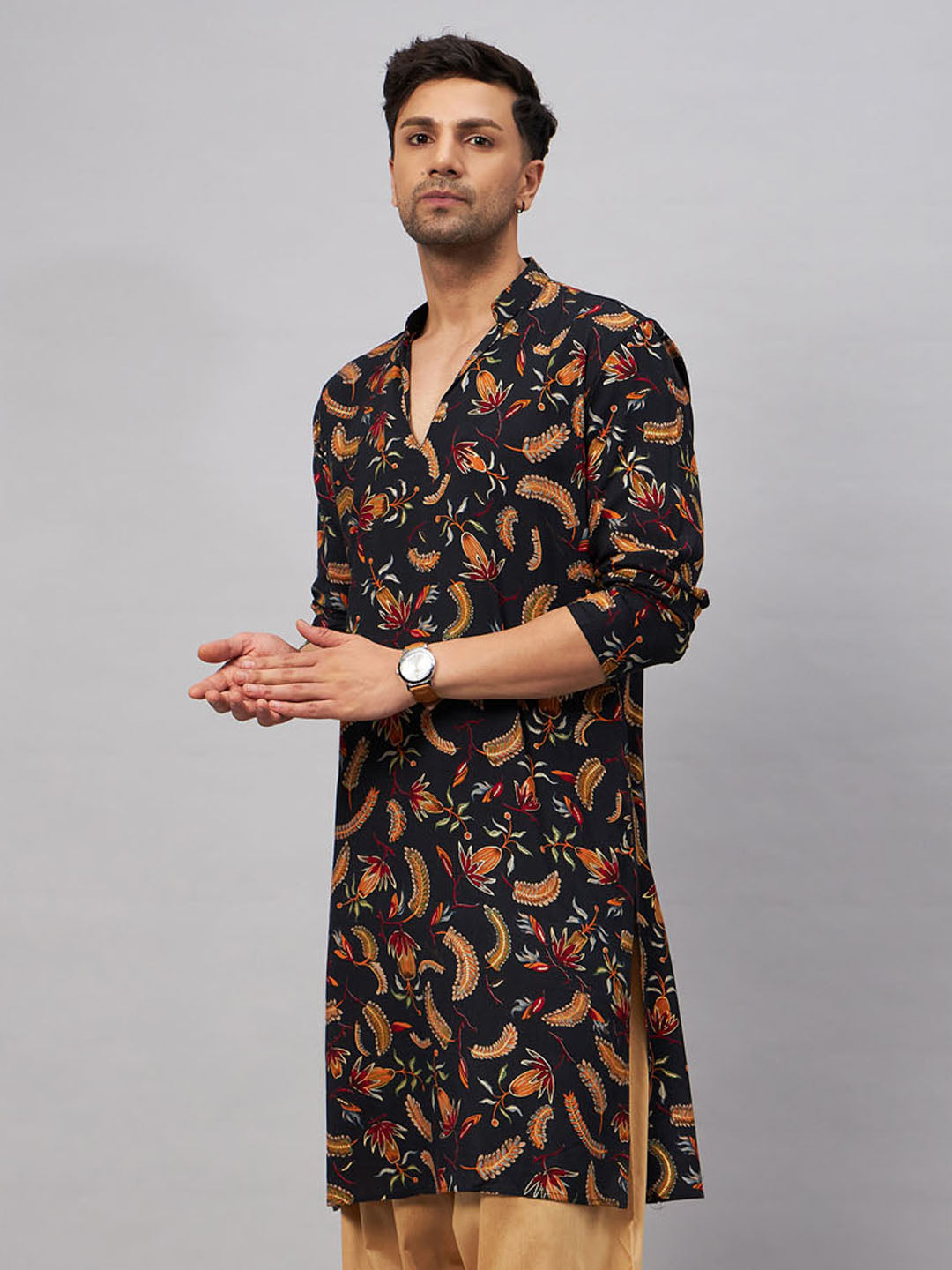 Men's Black Rayon Kurta