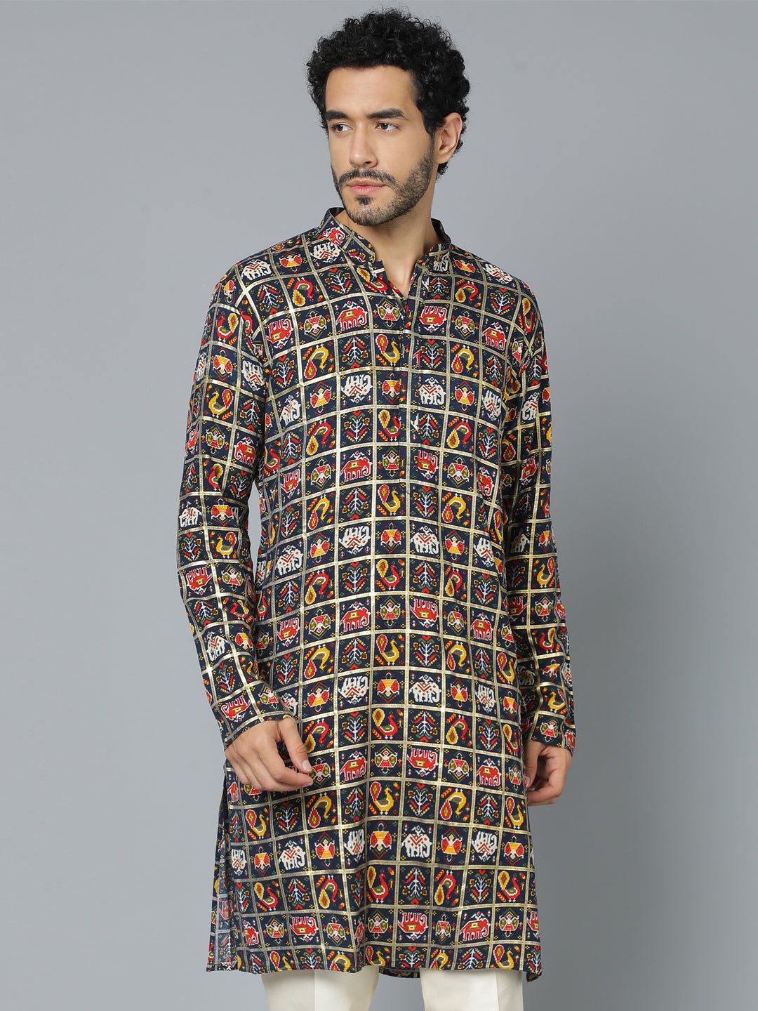 Men's Navy Blue Rayon Kurta