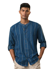 Men's Blue Cotton Ethnic Shirt