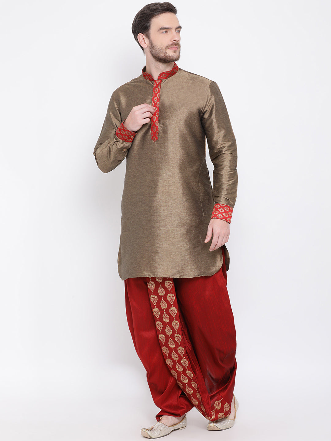 Men's Maroon Silk Blend Dhoti