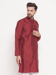 Men Maroon Silk Blend Kurta