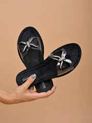 Shoetopia Stylish Embellished Black Flats For Women