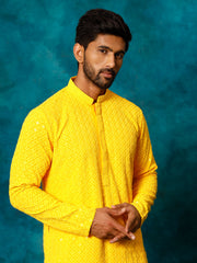 Men's Yellow Rayon Cotton Kurta