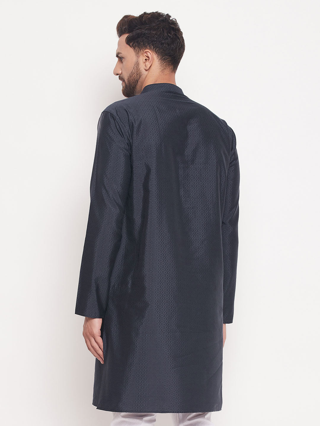 Men Navy Blue Silk Blend Kurta