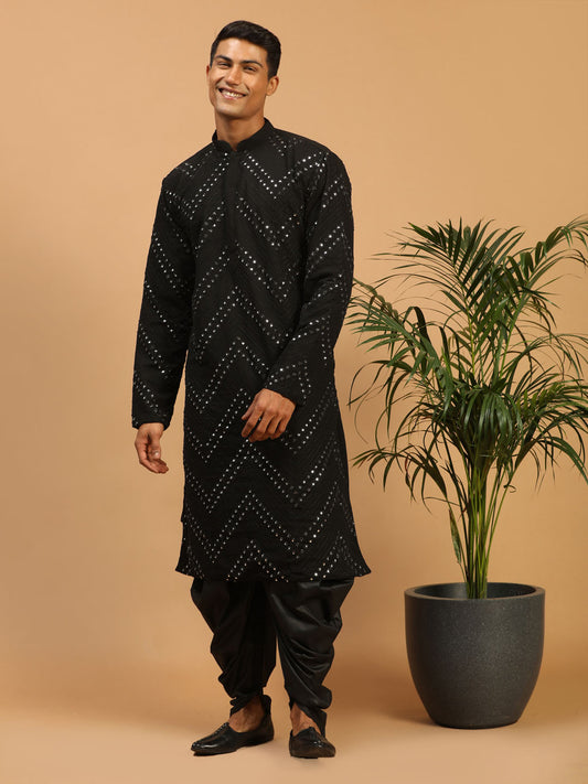 Men's Black Georgette Kurta and Dhoti Set