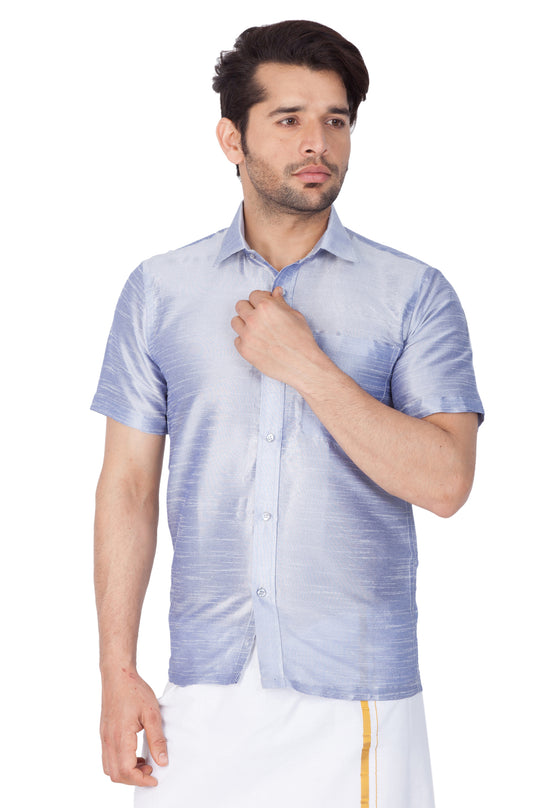 Men's Light Blue Silk Blend Ethnic Shirt