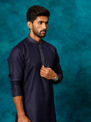 Men's Navy And Cream Cotton Blend Kurta Pyjama Set