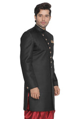 Men's Black Polyester Lurex Blend Sherwani Only Top