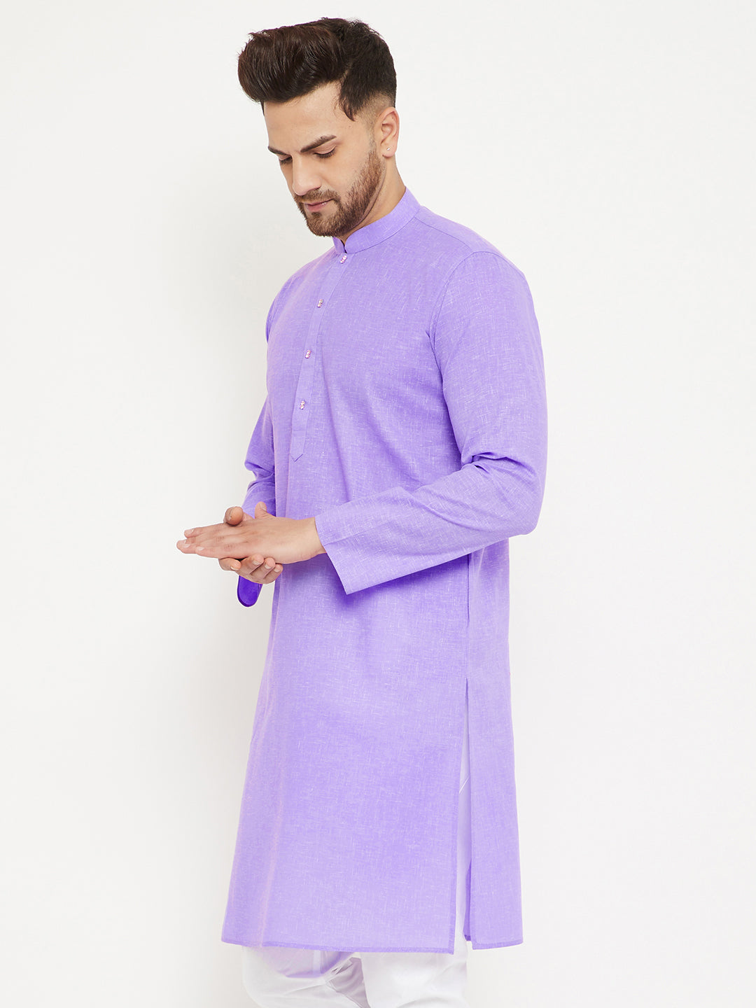 Men's Purple Cotton Blend Kurta