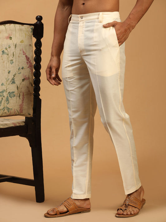 Men's Cream Viscose Pant Style Pyjama