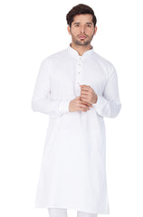 Men's White Cotton Blend Kurta Pyjama Set