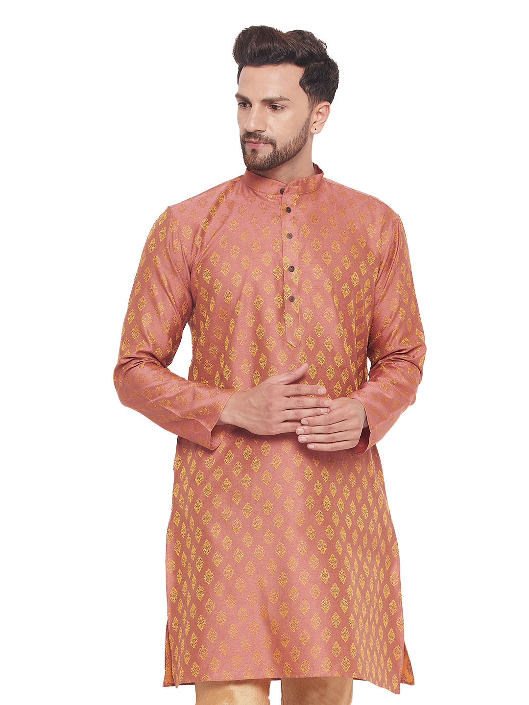 Men Pink Silk Blend Kurta