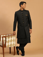 Men's Black Viscose Sherwani Set