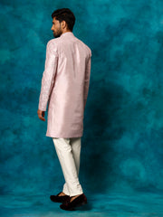 Men's Purple And Cream Silk Blend Sherwani Set