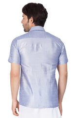 Men's Light Blue Silk Blend Ethnic Shirt